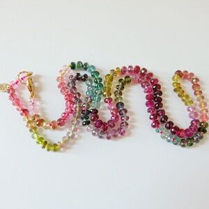 Watermelon Tourmaline Candy Necklace 14K Yellow Gold